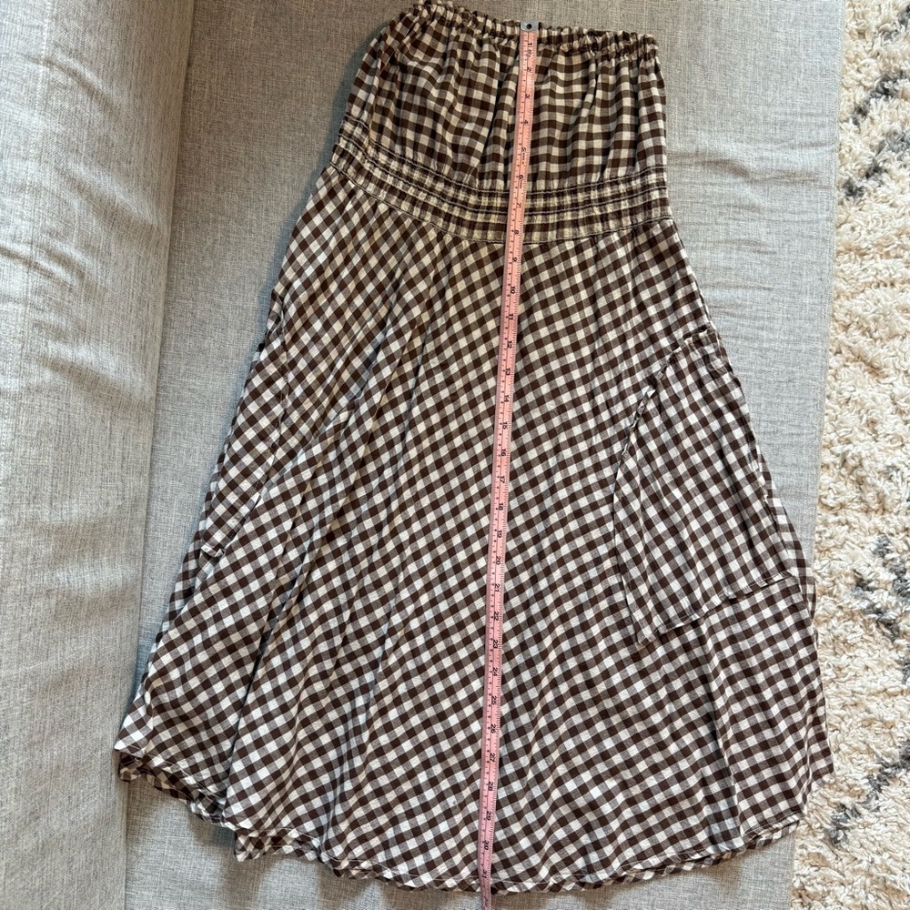 Brown and White Gingham Strapless Sundress - Picture 6 of 6